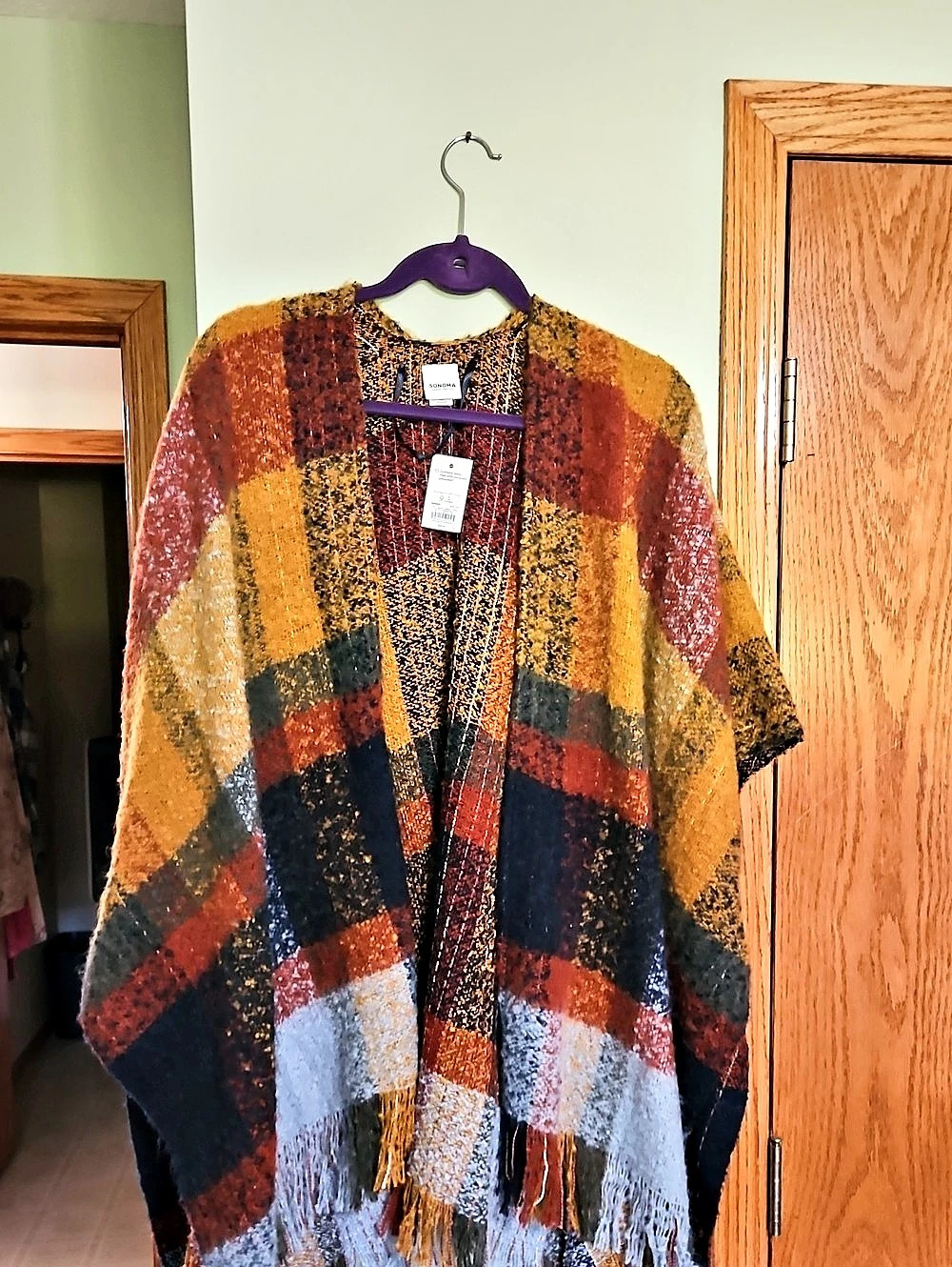 SONOMA Plaid Fringe Poncho NWT